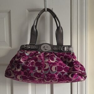 Coach Pink And Silver Metallic Fabric And Leather Vintage Y2K Purse Handbag